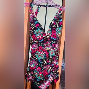 Swim Systems Pink Black Green Yellow Tankini Top Size Medium